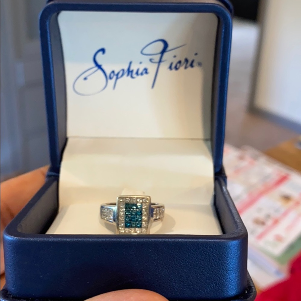 Sophia Fiori Ladies Blue/White Diamond Ring